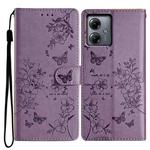 For Motorola Moto G54 Butterflies and Flowers Leather Phone Case(Purple)