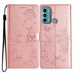 For Motorola Moto G60 4G Butterflies and Flowers Leather Phone Case(Rose Gold)