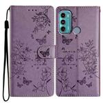 For Motorola Moto G60 4G Butterflies and Flowers Leather Phone Case(Purple)