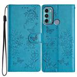 For Motorola Moto G60 4G Butterflies and Flowers Leather Phone Case(Blue)