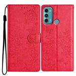 For Motorola Moto G40 Fusion Butterflies and Flowers Leather Phone Case(Red)