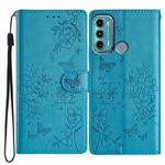 For Motorola Moto G40 Fusion Butterflies and Flowers Leather Phone Case(Blue)