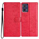 For Motorola Moto G73 Butterflies and Flowers Leather Phone Case(Red)