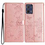 For Motorola Moto G73 Butterflies and Flowers Leather Phone Case(Rose Gold)