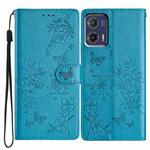 For Motorola Moto G73 Butterflies and Flowers Leather Phone Case(Blue)