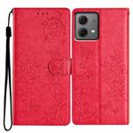 For Motorola Moto G84 5G Butterflies and Flowers Leather Phone Case(Red)