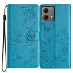 For Motorola Moto G84 5G Butterflies and Flowers Leather Phone Case(Blue)