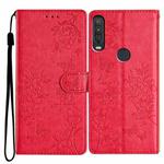 For Motorola One Action Butterflies and Flowers Leather Phone Case(Red)