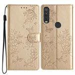 For Motorola P40 Power Butterflies and Flowers Leather Phone Case(Gold)