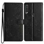 For Motorola P40 Power Butterflies and Flowers Leather Phone Case(Black)