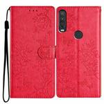 For Motorola P40 Power Butterflies and Flowers Leather Phone Case(Red)