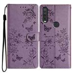 For Motorola P40 Power Butterflies and Flowers Leather Phone Case(Purple)