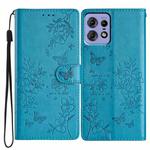 For Motorola Edge 50 Pro Butterflies and Flowers Leather Phone Case(Blue)