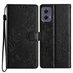 For Motorola Edge 2024 Butterflies and Flowers Leather Phone Case(Black)