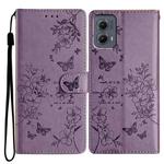 For Motorola Edge 2024 Butterflies and Flowers Leather Phone Case(Purple)