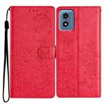 For Motorola Moto G Play 5G 2024 Butterflies and Flowers Leather Phone Case(Red)