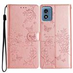 For Motorola Moto G Play 5G 2024 Butterflies and Flowers Leather Phone Case(Rose Gold)