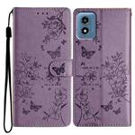 For Motorola Moto G Play 5G 2024 Butterflies and Flowers Leather Phone Case(Purple)