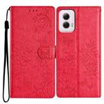 For Motorola Moto G Power 5G Butterflies and Flowers Leather Phone Case(Red)