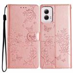 For Motorola Moto G Power 5G Butterflies and Flowers Leather Phone Case(Rose Gold)