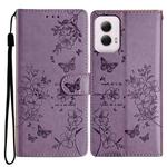 For Motorola Moto G Power 5G Butterflies and Flowers Leather Phone Case(Purple)