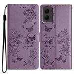 For Motorola Moto G Stylus 5G 2024 Butterflies and Flowers Leather Phone Case(Purple)