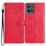 For Motorola Edge 50 5G Butterflies and Flowers Leather Phone Case(Red)