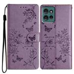 For Motorola Edge 50 5G Butterflies and Flowers Leather Phone Case(Purple)