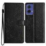 For Motorola Moto G85 Butterflies and Flowers Leather Phone Case(Black)