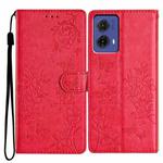 For Motorola Moto G85 Butterflies and Flowers Leather Phone Case(Red)