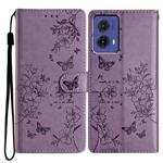 For Motorola Moto G85 Butterflies and Flowers Leather Phone Case(Purple)