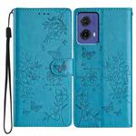 For Motorola Moto G85 Butterflies and Flowers Leather Phone Case(Blue)