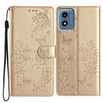 For Motorola Moto G Play 2024 Butterflies and Flowers Leather Phone Case(Gold)