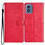 For Motorola Moto G Play 2024 Butterflies and Flowers Leather Phone Case(Red)