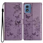 For Motorola Moto G Play 2024 Butterflies and Flowers Leather Phone Case(Purple)