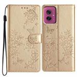 For Motorola Moto G55 Butterflies and Flowers Leather Phone Case(Gold)