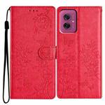 For Motorola Moto G55 Butterflies and Flowers Leather Phone Case(Red)