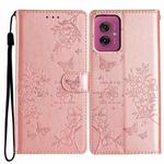 For Motorola Moto G55 Butterflies and Flowers Leather Phone Case(Rose Gold)