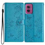 For Motorola Moto G55 Butterflies and Flowers Leather Phone Case(Blue)