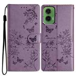 For Motorola Moto G35 Butterflies and Flowers Leather Phone Case(Purple)