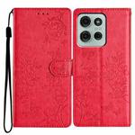 For Motorola Moto G75 5G Butterflies and Flowers Leather Phone Case(Red)