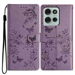 For Motorola Moto G75 5G Butterflies and Flowers Leather Phone Case(Purple)