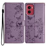 For Motorola Moto G05 Butterflies and Flowers Leather Phone Case(Purple)