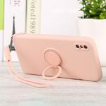 For iPhone XS Max Solid Color Liquid Silicone Shockproof Full Coverage Protective Case with Ring Holder & Lanyard(Pink)