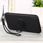For iPhone X / XS Solid Color Liquid Silicone Shockproof Full Coverage Protective Case with Ring Holder & Lanyard(Black)