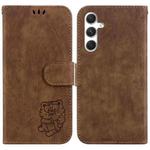 For Samsung Galaxy S25 5G Little Tiger Embossed Leather Phone Case(Brown)