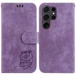 For Samsung Galaxy S25 Ultra 5G Little Tiger Embossed Leather Phone Case(Purple)