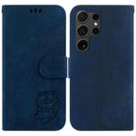 For Samsung Galaxy S25 Ultra 5G Little Tiger Embossed Leather Phone Case(Dark Blue)