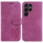 For Samsung Galaxy S25 Ultra 5G Little Tiger Embossed Leather Phone Case(Rose Red)