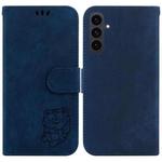 For Samsung Galaxy S25 FE 5G Little Tiger Embossed Leather Phone Case(Dark Blue)